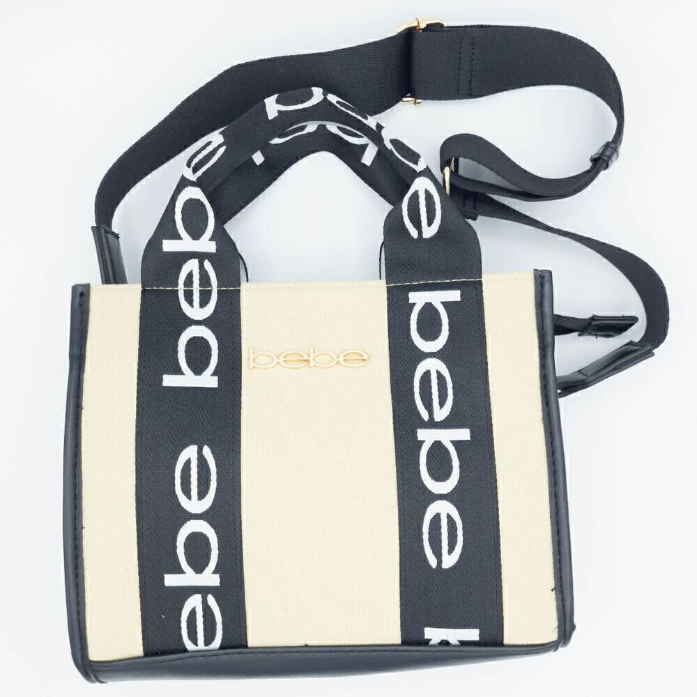Bebe Hana Canvas Top Handle Crossbody Beige